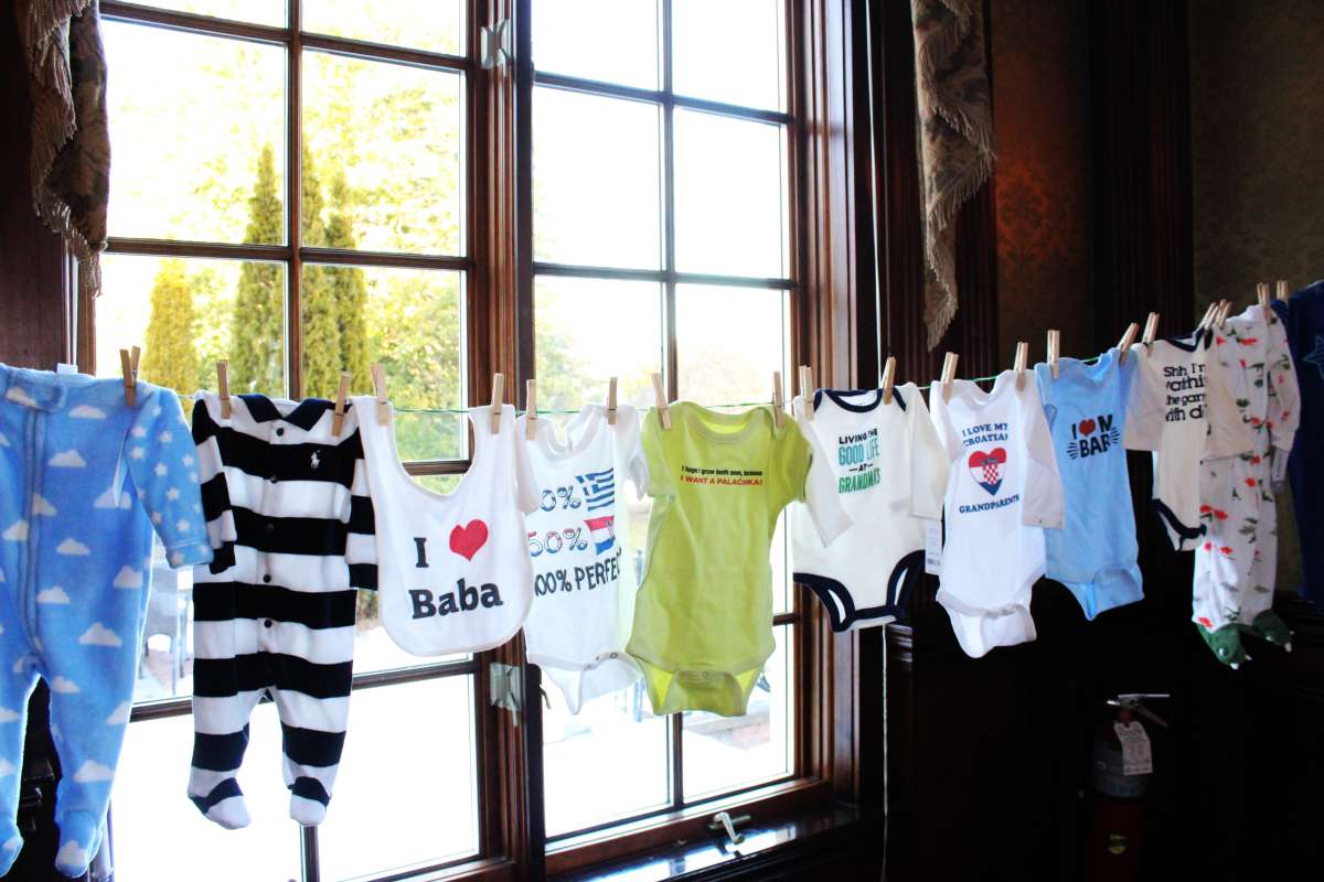 Hanging baby clothes - one of your typical baby shower games