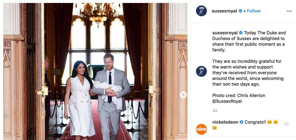 screenshot of the Sussex Royal instagram page