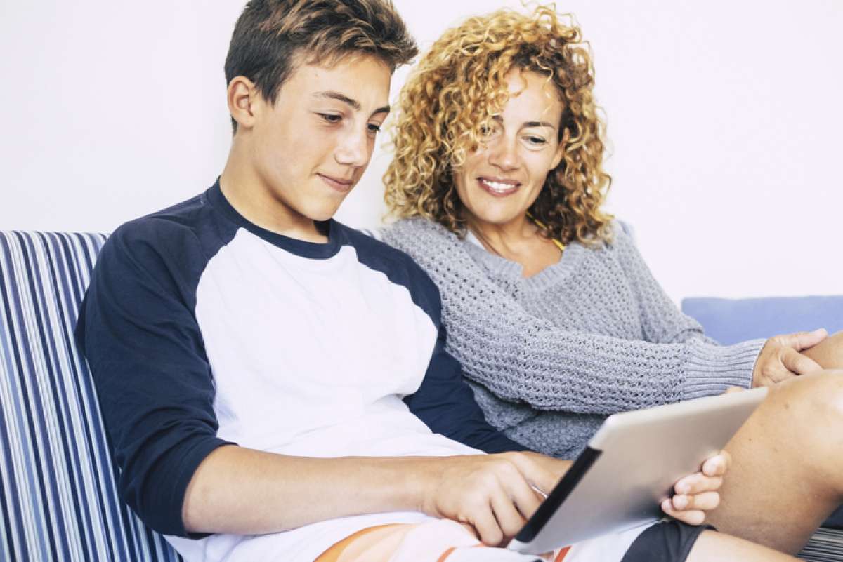 Mom connecting with teenage son 