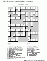 Harry Potter Crossword Puzzle and Answer Key