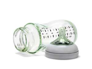 Glass baby bottle with rubber nipple