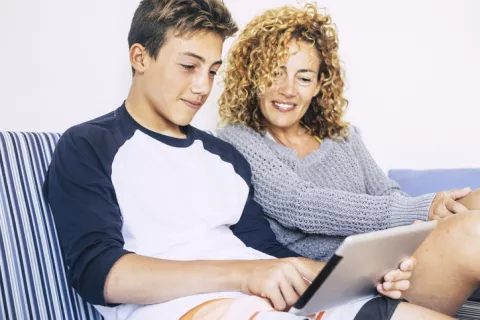 Mom connecting with teenage son 