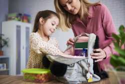 Family with boxed lunch