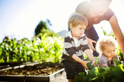 kids helping in the garden
