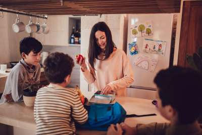 mom in busy morning routine