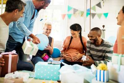 friends at co-ed baby shower