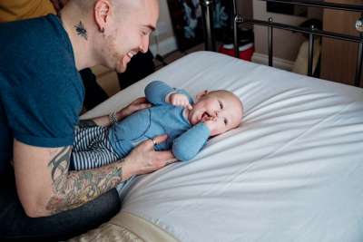 dad at home with baby