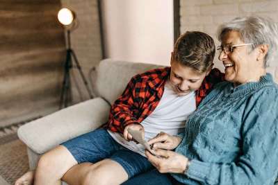 Grandma and Grandson Working