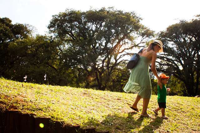 A mother and son in a field