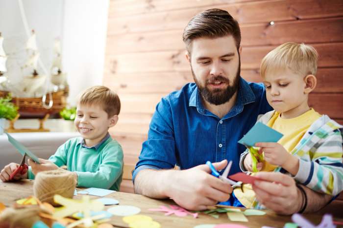 young kids doing easy crafts at home