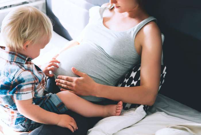 pregnant mom and toddler son