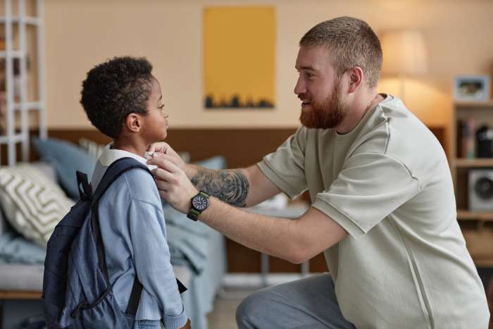 child getting ready for school