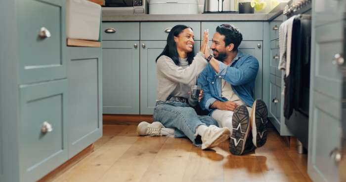 sitting on kitchen floor