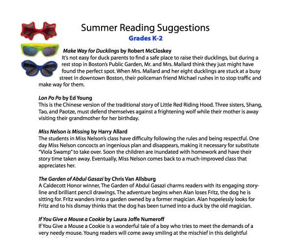 Summer Reading Guide K-2