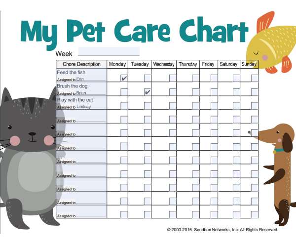 Printable Pet Care Chart for Kids