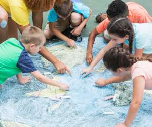kids doing earth day crafts with chalk