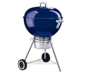 Made in the USA, blue Weber charcoal grill